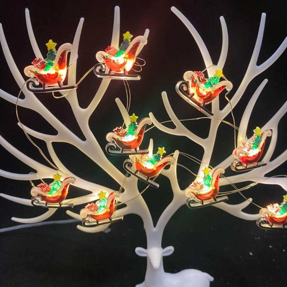 Warm Light Christmas LED String Lights DIY Garland Battery Powered Sleigh Airplane Christmas Lights Plastic Cartoon
