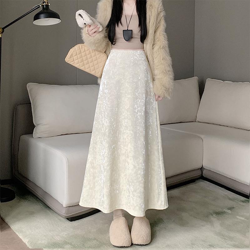 Women's Velvet A-Line Skirt, High-Waist, Slim-Fit, Thick Velvet, Autumn/Winter 2025 Collection