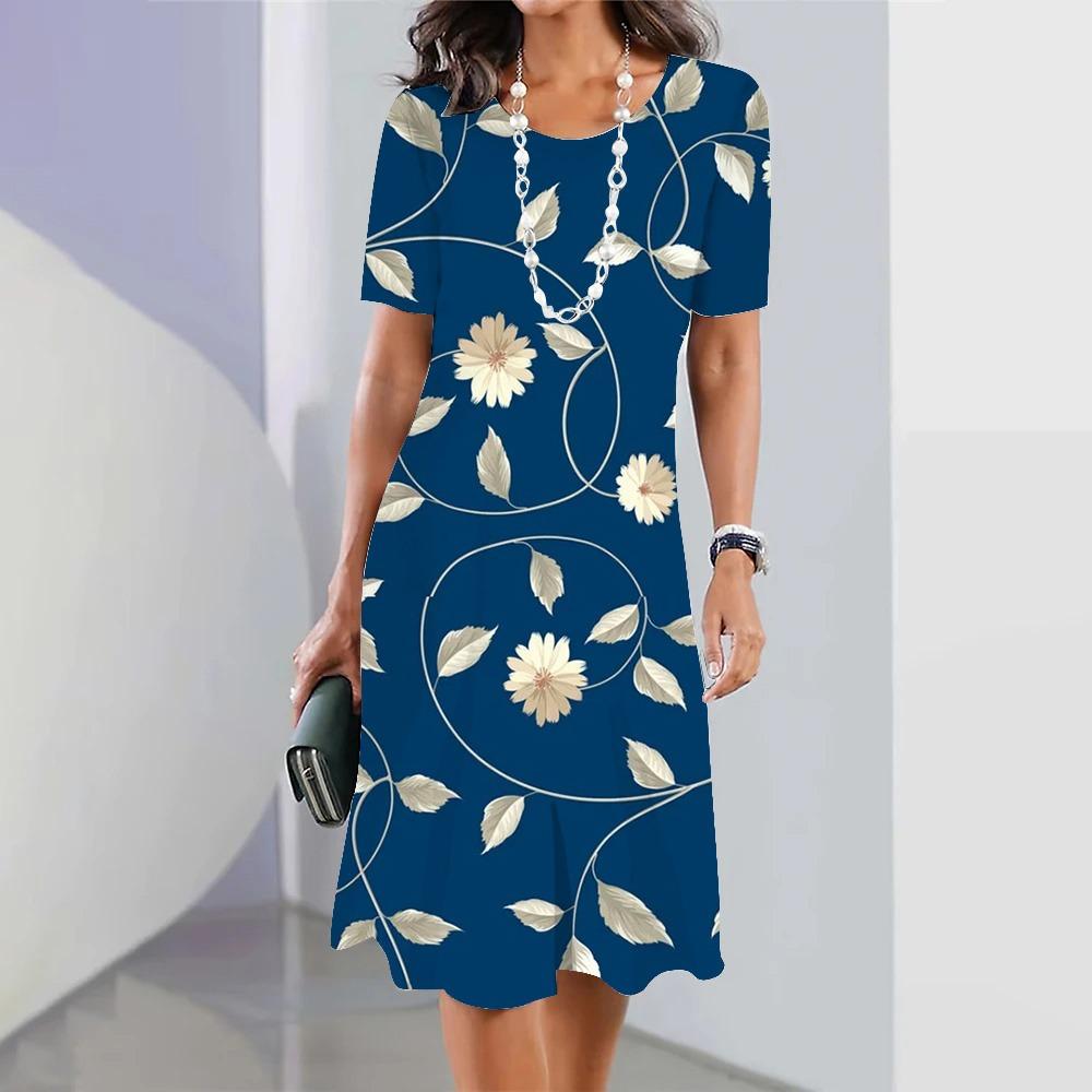 2026 Summer Women's Dress Floral Print Short-sleeved Dress Women's Loose Casual Pullover Dress