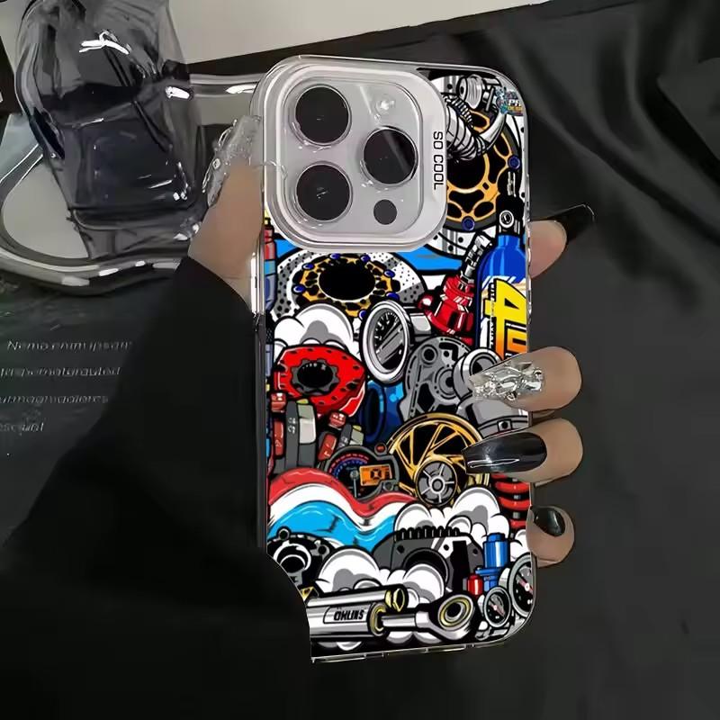 Mechanical Gear Pattern Electroplate Silver IMD Phone Case For iPhone 11 12 13 14 15 16 Pro Max 16E 7 8 Plus X XS XR SE2 Cover