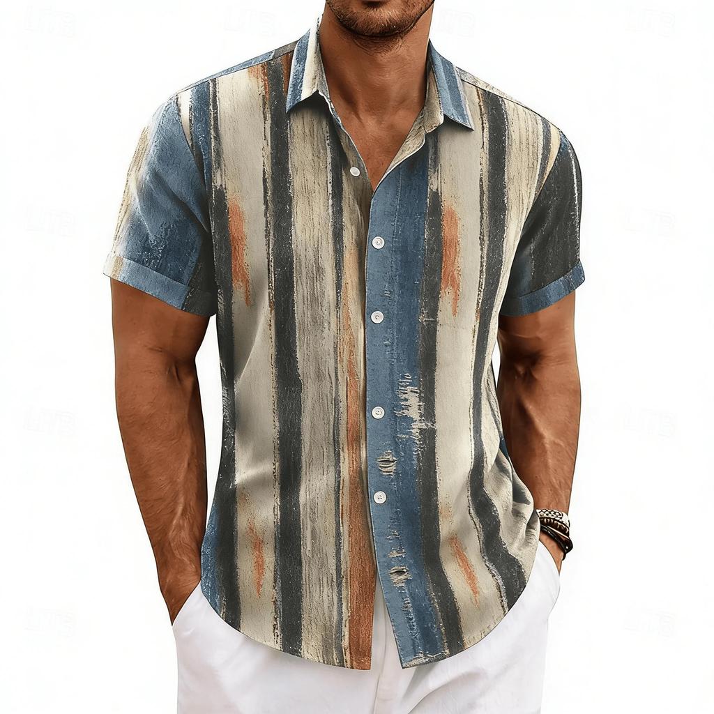 Summer Essential! Men's Artistic Striped Short Sleeve Shirt