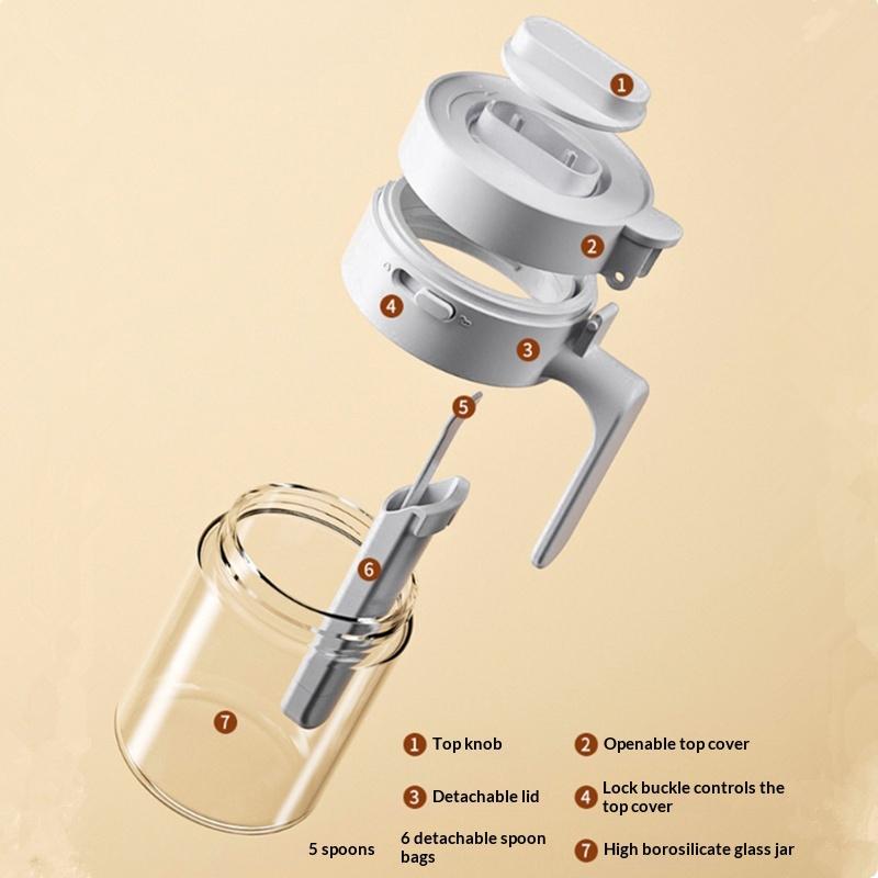 Japanese Style 2-in-1 Condiment Jar Spice Container with Spoon Airtight Kitchen Canister for Salt, Spices & Sugar