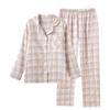 Japanese pure cotton couple pajamas spring, autumn and summer unprinted men's and women's gauze long-sleeved trousers loungewear set