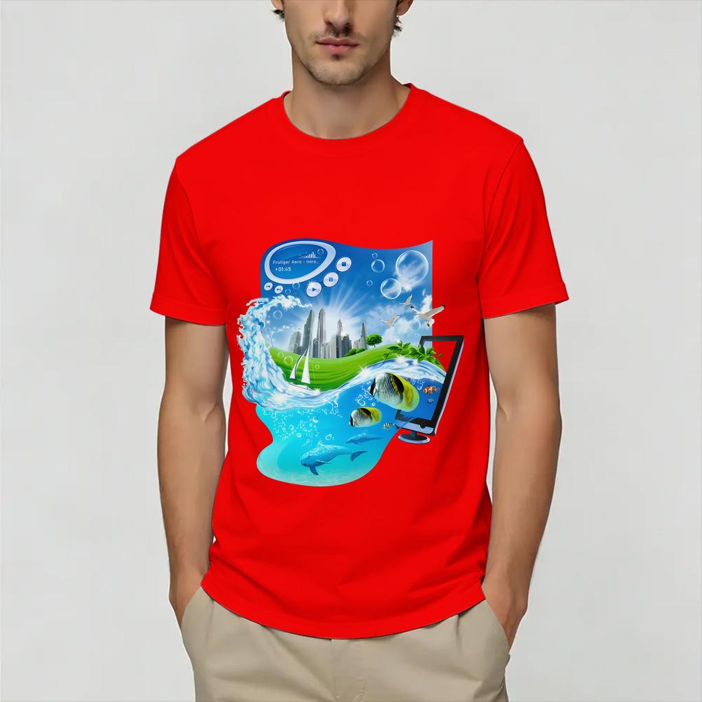 Frutiger Aero World Vaporwave Unisexs T Shirt Vintage Tee Shirt Short Sleeve Round Neck TShirts Pure Cotton 4XL 5XL 6XL Tops