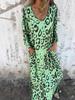 Women's Long Sleeve V-Neck Loose Fit Leopard Print Maxi Dress with Pockets, Multiple Colors & Patterns