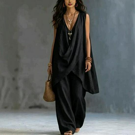 European & American Women's Sleeveless Solid Jumpsuit with Stand-up Collar - Casual and Loose Fit (2026 New Style)
