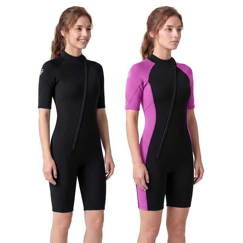 Womens 2mm Short Sleeve Pants Wetsuit Snorkeling Surfing Swimming Jellyfish Protection Warm Chloroprene Neoprene