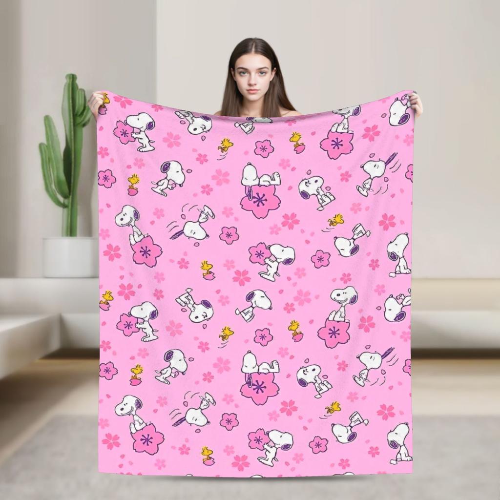 Pink Snoopys Woodstock Blankets Cartoon Flannel Throw Blankets Summer Air Conditioning Personalised Soft Warm Bedsprea,