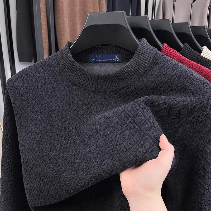 Kangaroo Daddy Winter Chenille Sweater - Fleece-Lined, Thick Knit Round Neck Pullover for Middle-Aged & Elderly Men