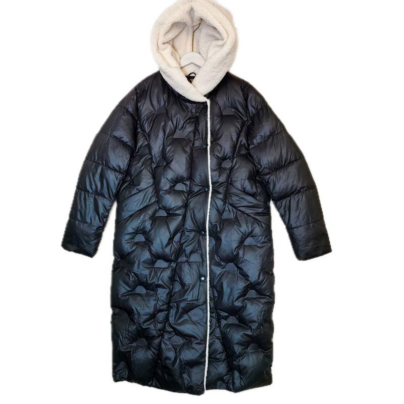 

Export Exported to Russia Hooded Thickened down Cotton Cold Protective Clothing Female Simple Mid-Length Thick Cotton Clothing Northeast Winter Black Imitation Lamb Wool Hat 56