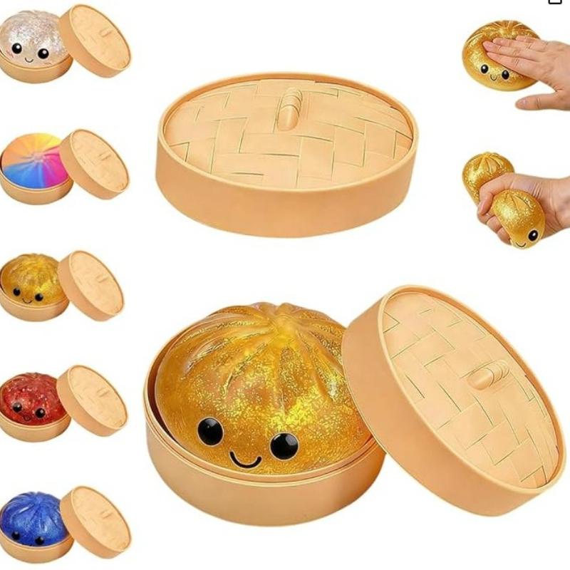 Realistic Giant Dumpling Squeeze Toy With Bamboo Steamer Soft Slow Rebound Sensory Squeeze Toy Relief Anxiety Fidget Stress Ball