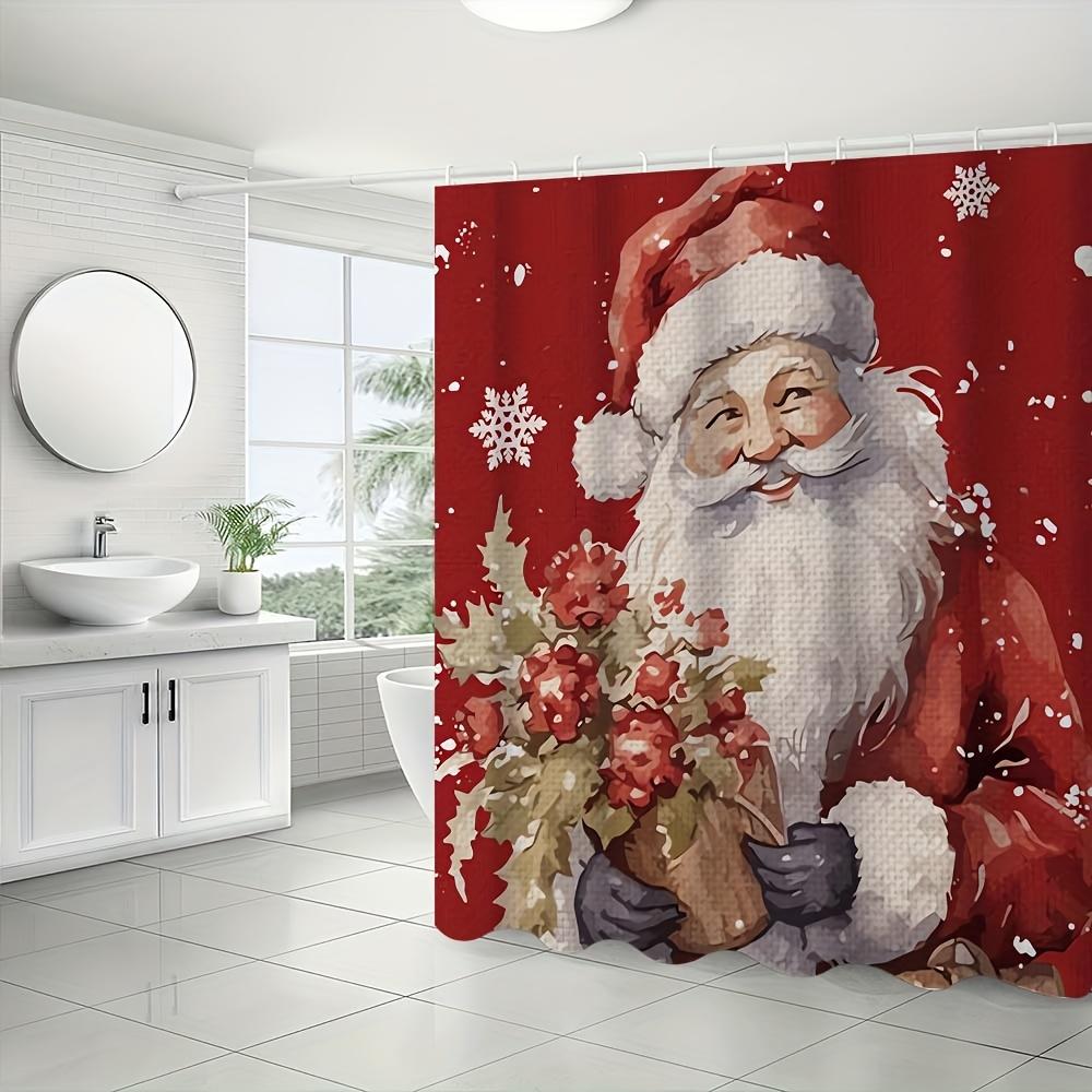 

4Pcs Bathroom Shower Curtain Set Santa Claus Pattern Bathroom Curtain With 12 Hooks Non Slip Rugs Toilet Cover Mat Bathroom Partition A shower curtain