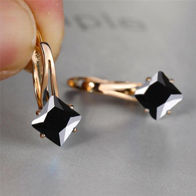 Rainbow Zircon Square Stone Earrings Antique Rose Gold Color Wedding Earrings Fashion Multicolor Crystal Hoop Earrings For Women