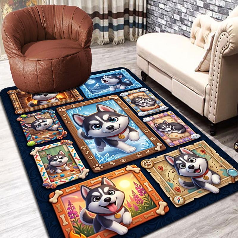Husky Adventures Frames Pattern Rug Floor Mat for Living Room or Bedroom Soft and Comfortable Carpet a Gift for Birthday and Holiday.
