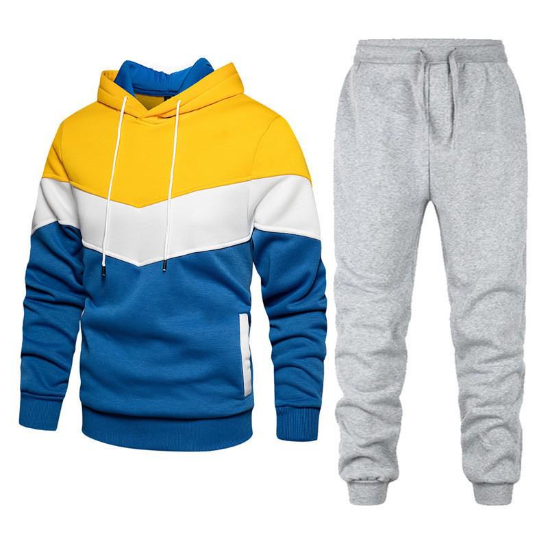 Men's Winter/Autumn Color Block Hoodie & Sweatpants Set