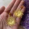 Bohemian Gold Sun Earrings With Gemstone Design For Women Summer