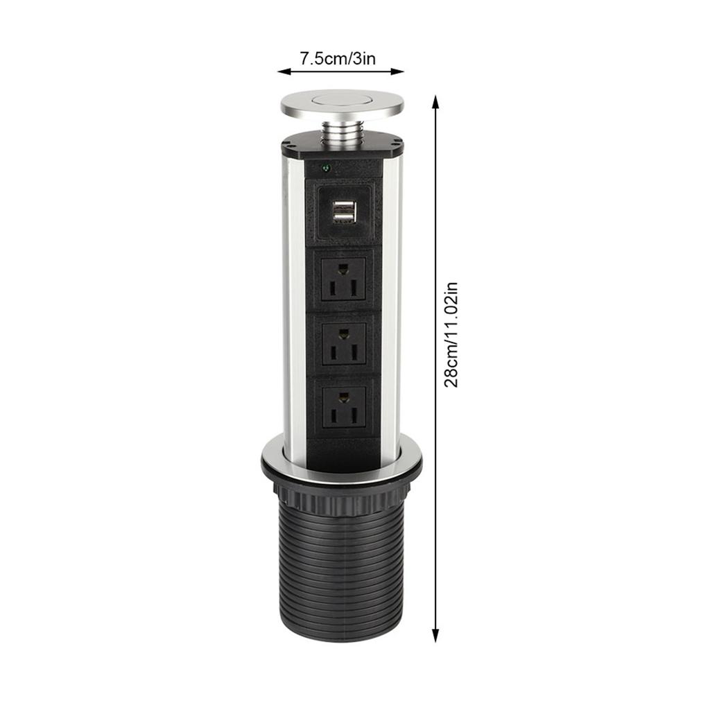 3 Power Socket 2 USB Port Charging Desktop Kitchen Table Retractable Electric Socket