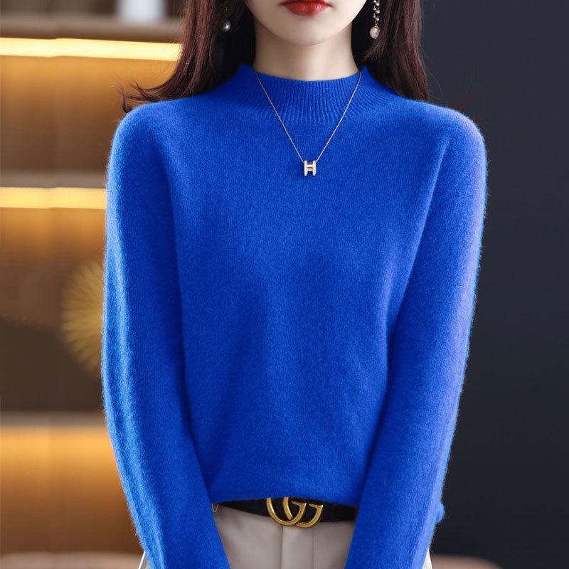 Women's High Neck Wool Sweater - Seamless, Solid Color, Warm Base Layer for Casual or Commuter Wear in Autumn and Winter