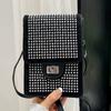 Fashionable 2024 Rhinestone Embellished Velvet Phone Bag Vertical Small Handbag For Women