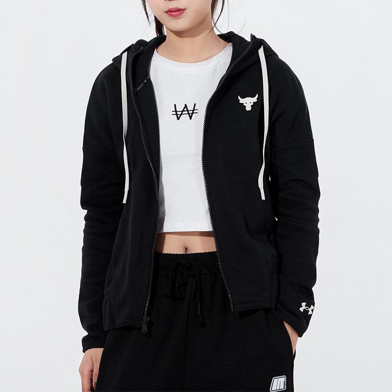 Under Armour Project Rock Cc Fleece Fz Warm Sports Hoodie Women Outerwear Black 1356958-001