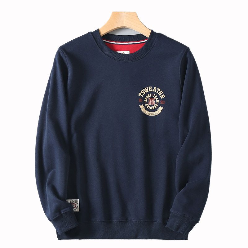 American-Style Heavy Vintage Letter Print Long-Sleeve Sweatshirt for Men, Loose Casual Crew Neck Pullover for Spring and Autumn