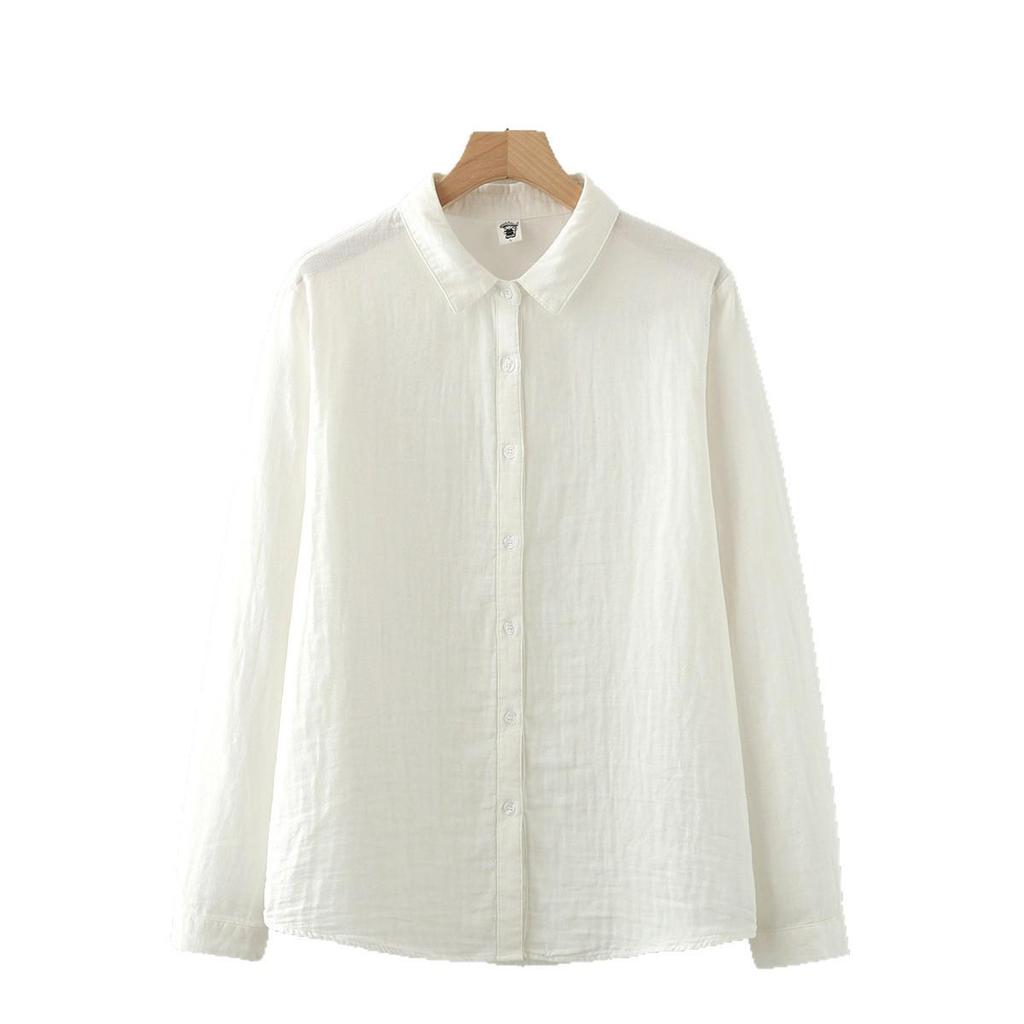 Pure Cotton Pointed Collar Long Sleeve Double Gauze Women's Shirt - Versatile Spring/Autumn Style