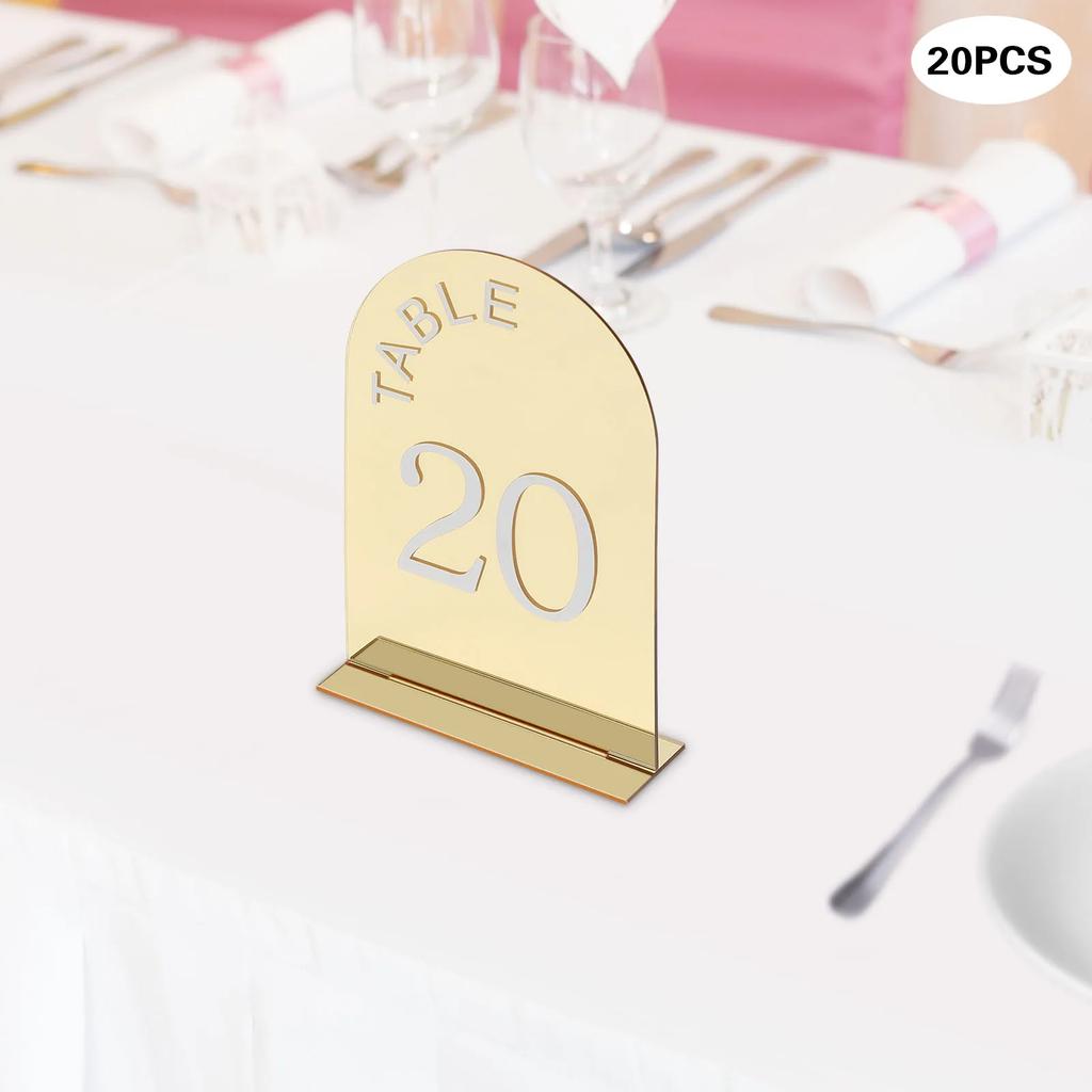 20Pcs Gold Acrylic Tabletop Numbers 1-20 Holders W/ Stands, Elegant Mirror Wedding Table Signs Decor for Reception, Party, Event