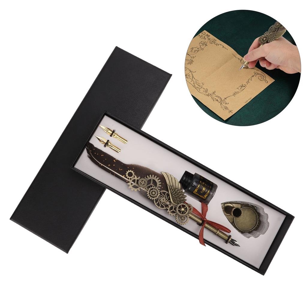 Quill Pen and Ink Set Vintage   Glossy Writting Stainless Steel Nib Wear Resistant   Delicate Texture Quill Pen
