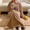 Women's Winter Coral Fleece Jacquard Long Robe Pajamas with Pockets
