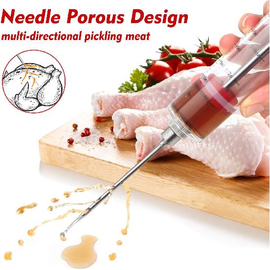 Meat Injector, 1-oz Plastic BBQ Marinade Injector Kit, Turkey Injector Syringe (3 Stainless Steel Meat Needles +3 Replacement O Rings + 1 Cleaning
