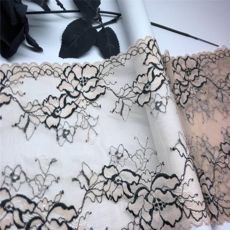 19.5cm Wide Spandex Lace Trim, Two Tone Stretch Sewing Lace Fabric for Lingerie, Bra, Underwear, Dress, Garment, Crafting