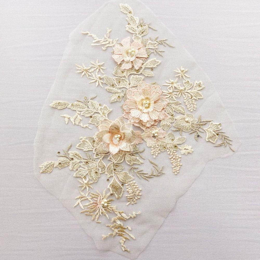 3D Flowers Sequin Applique Beaded Mesh Rhinestone Embroidered Embroidered Flower Applique Floral Lace Big Size