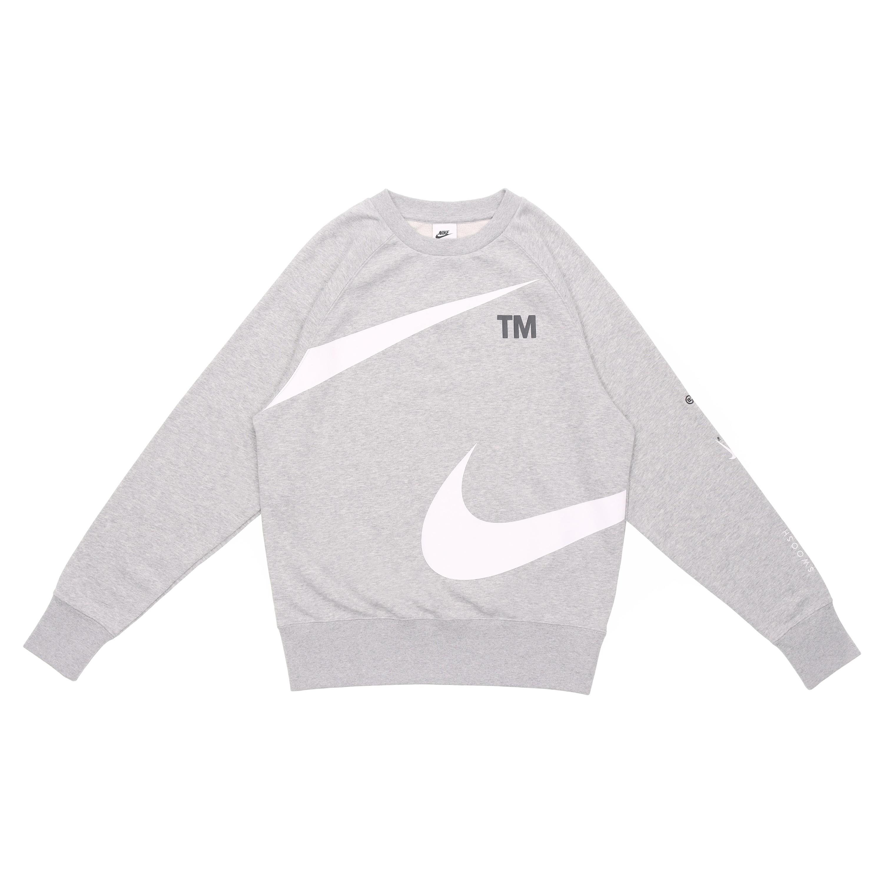 Nike Men s Swoosh FT Crew Neck Fleece Sweatshirt Dark Grey DD6097-063 S