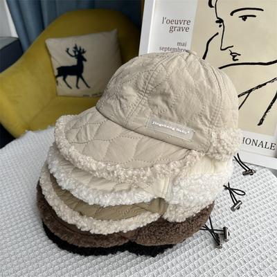 Herbst- und Wintermütze Damen lässig vielseitig Daunenbaumwolle verdickt warm achteckige Mütze Plüsch Baseballkappe verstellbar Tide