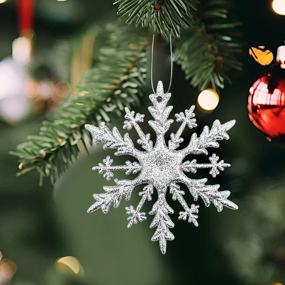 Glitter Acrylic Snowflake Ornaments For Christmas Tree Decorations Holiday Christmas Tree Hangings Festival Party Window Ornamen