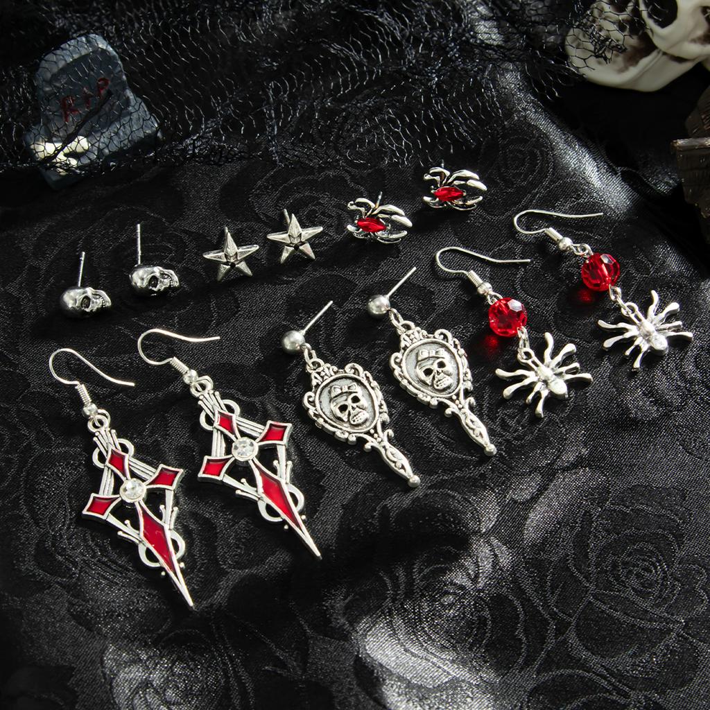New Popular Halloween Skeleton Bat Earrings with Gothic Style Earrings Design Goth Cross Rose Piercing Earrings Jewelry Earrings