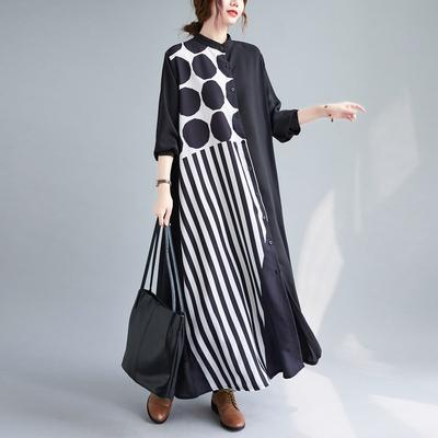 Spring and Autumn New Fashion Stitching Plus Size Loose Comfortable Refined Long Shirt Casual Long Sleeve Dress