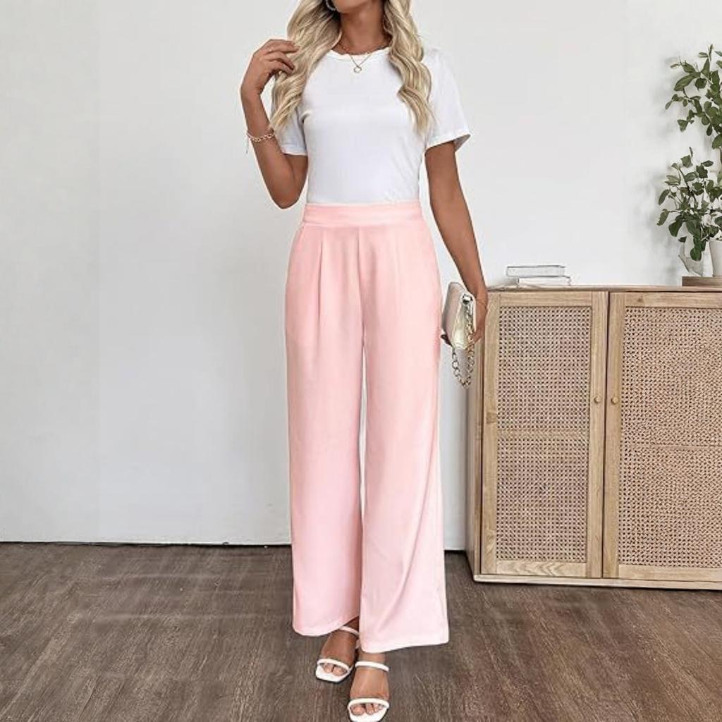 Women's Comfortable  Color Loose Wide Leg High Waist Casual Pants