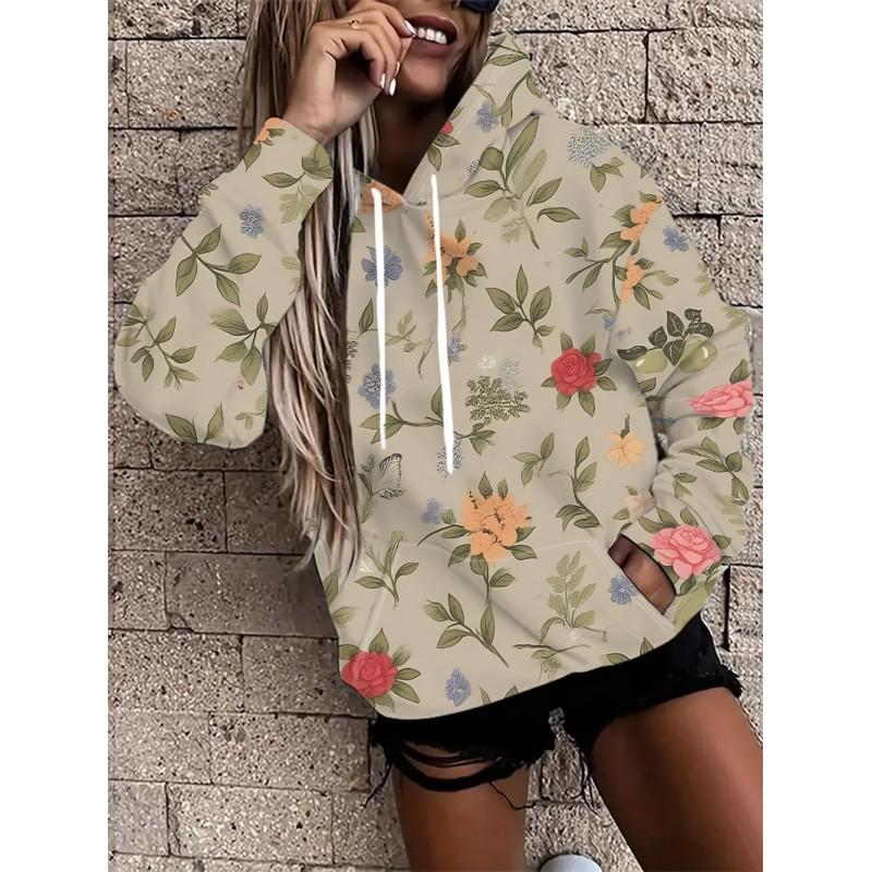 Womens Oversized Hooded Sweatshirt With Botanical Cartoon Print Loose Fit Comfortable Casual Top 2025