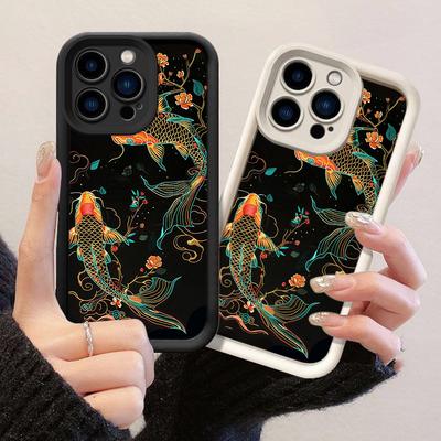 JT384 Orange Ästhetischer Koi-Fisch und Floral für iPhone 17 16 15 14 13 Pro Max Samsung S26 S25 Ultra A17 A07 A56 A16 Xiaomi 15T Redmi 15c 14c Weiche Hülle