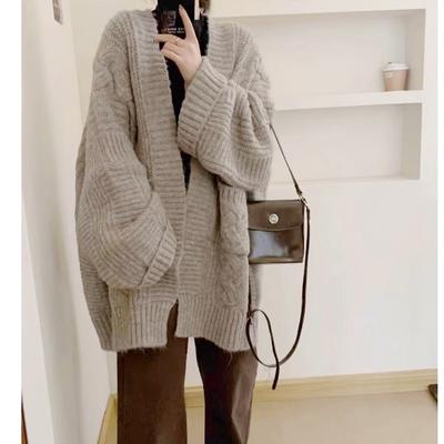 Podzimní a zimní volný pletený kardigan Dámský svetr Kabát Módní Elegantní Jednoduchý Středně dlouhý Zesílený Vnější bundy Neformální Kapsy Oblečení