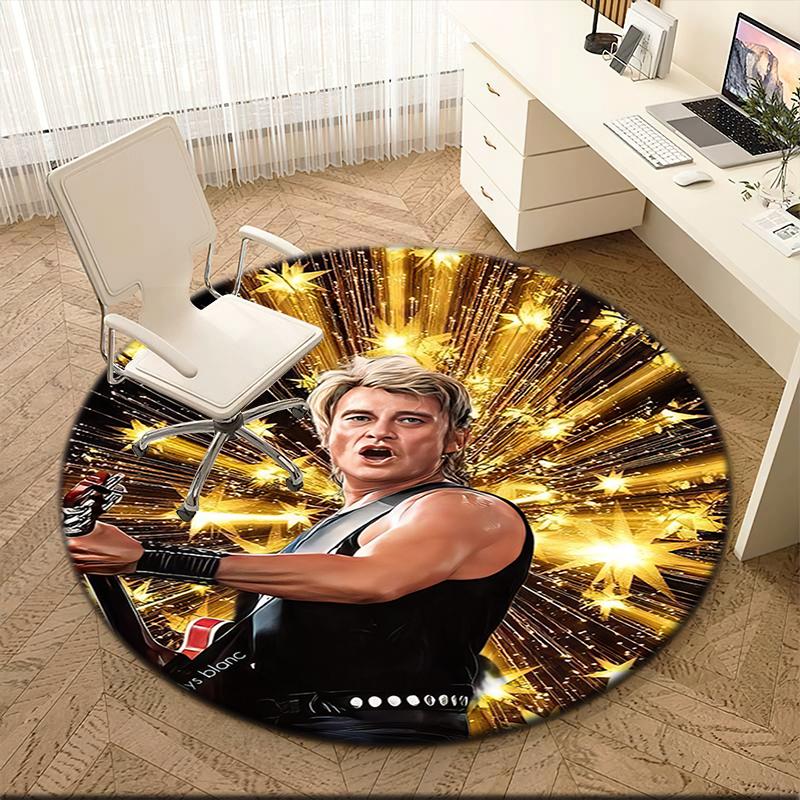 1pc Legendary idol Johnny Hallyday Round carpet Painted Printed circular carpet, home door mat, outdoor travel protection carpet
