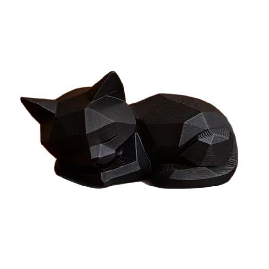 Geometric Sleeping Cat Figurine, 3D Printed Minimalist Cat Statue, Abstract Animal Sculpture for Desk Shelf Home Office Decor