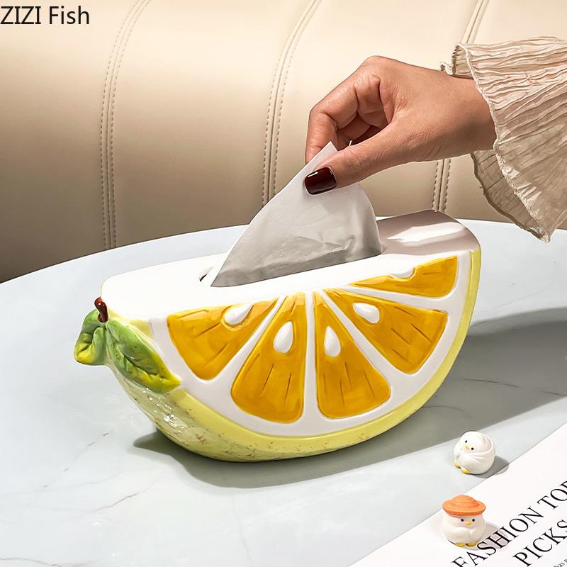 Creative Cute Lemon Shape Ceramic Tissue Box Coffee Table Desk Decoration Lemon Tissue Box Bedside Table Paper Towel Case