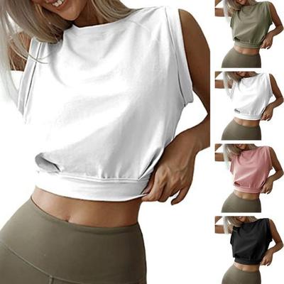 Top corto estivo da donna senza maniche girocollo tinta unita pullover slim fit corto fitness sportivo abbigliamento femminile