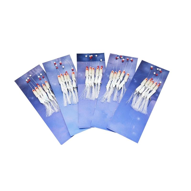 5 Pezzi Esca per Pesca al Baccalà e Pesce Bianco Amo da Pesca Luminoso Attrezzatura da Pesca in Mare con Flash di Cristallo Piuma Jig per Pesca in Acqua Salata