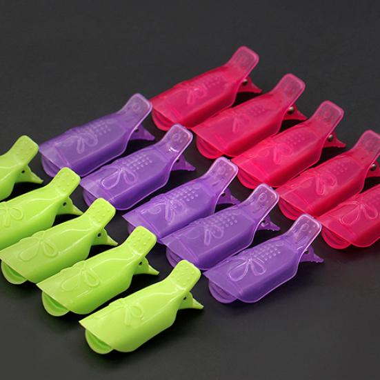 10x Bowknot Plastic Nail Art Soak Off Clip Cap UV Gel Polish Remover Wrap Tool