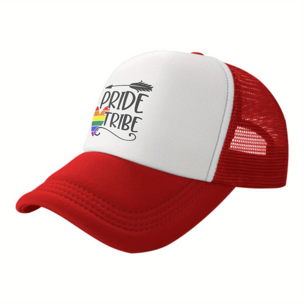 Pride Tribe Rainbow Heart Mesh Trucker Hat Unisex Casual Polyester Adjustable Snapback Cap