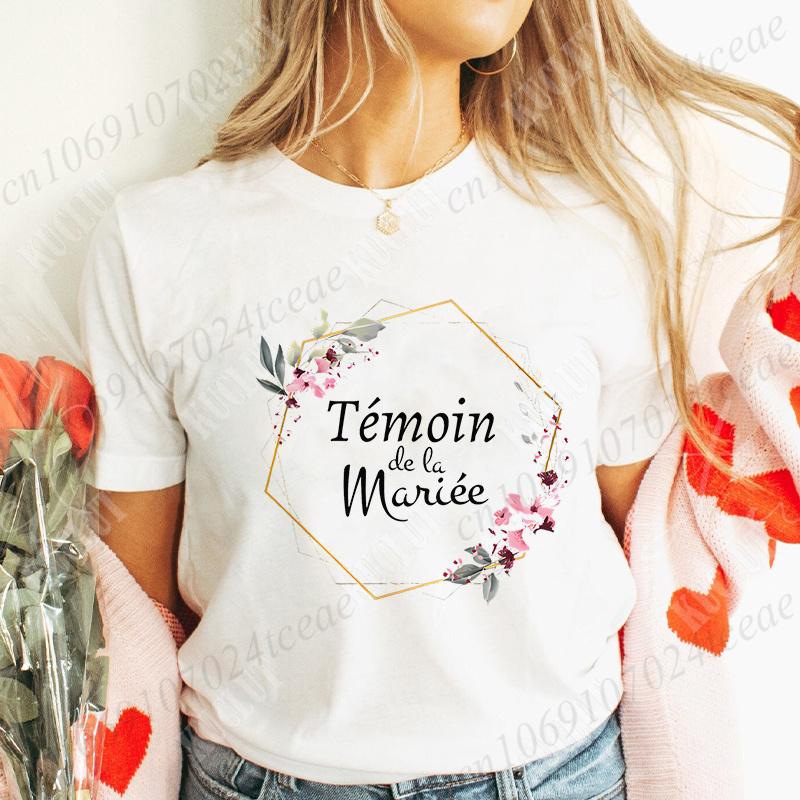 Französisches Junggesellinnenabschieds-T-Shirt, EVJF-T-Shirt für die zukünftige Braut, Braut-Hochzeits-Top, Team-Braut, Blumenkranz, Brautjungfern-T-Shirts