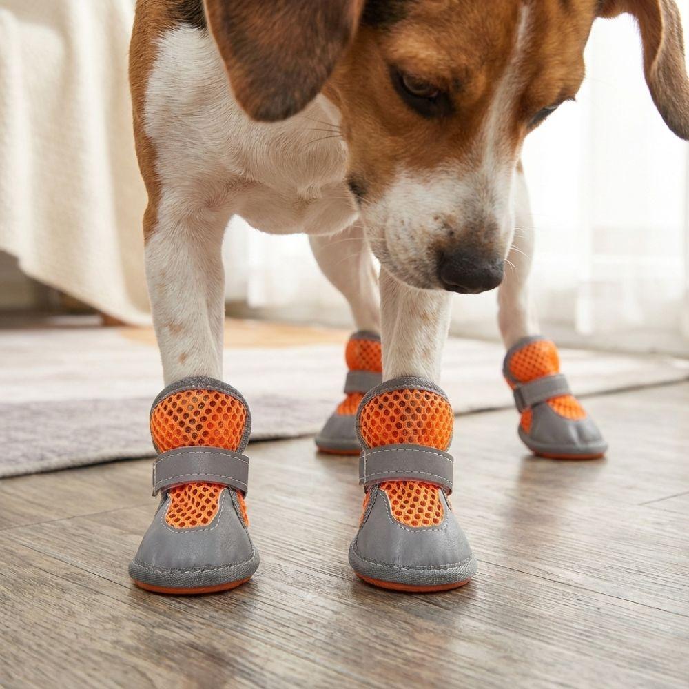 4Pcs Non-Slip Pet Net Boots Breathable Dog Paw Protectors Fashion Puppy Foot Covers All-season Use